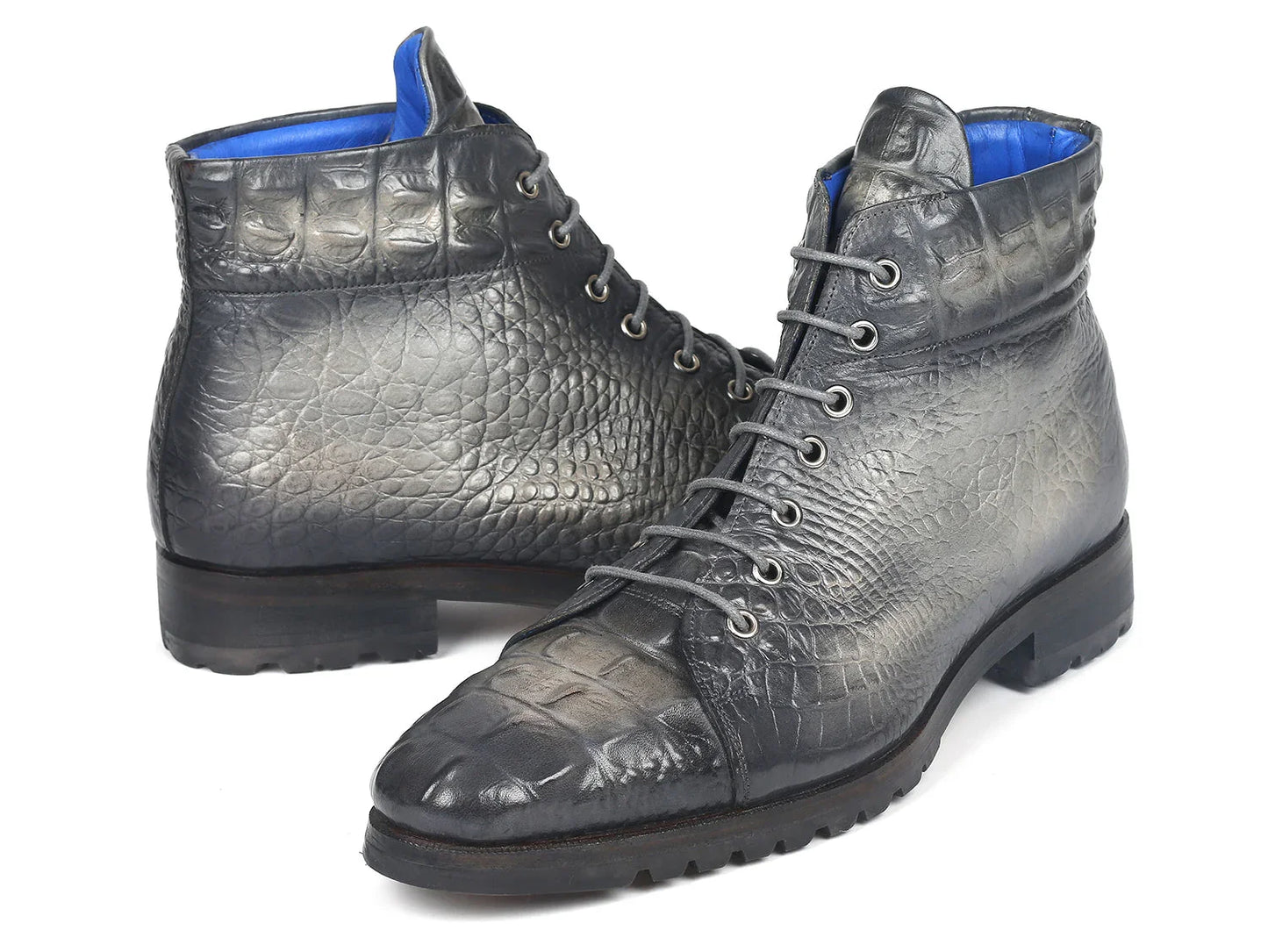 Paul Parkman Men's Gray Croco Embossed Leather Boots (12811-GRY) - Which Mark