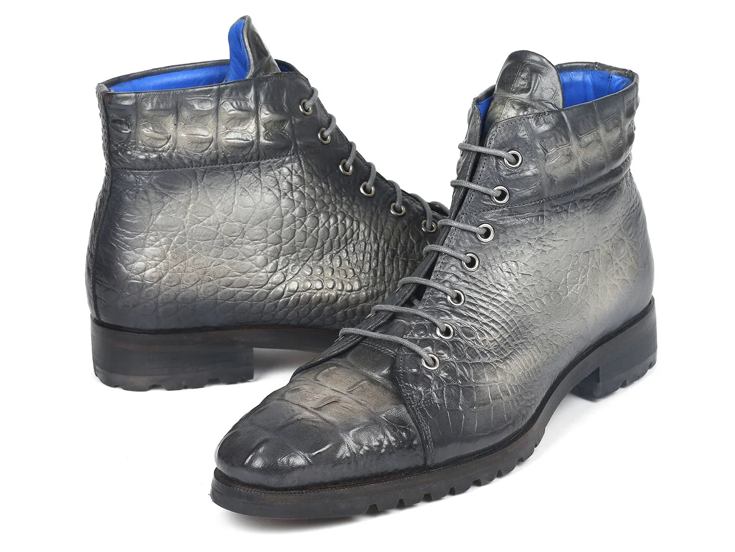 Paul Parkman Men's Gray Croco Embossed Leather Boots (12811-GRY) - Which Mark