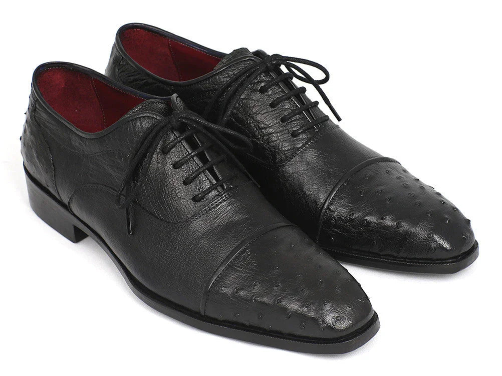 Paul Parkman Men's Genuine Ostrich Captoe Oxfords Black (ID#24XS-BLK) - Which Mark