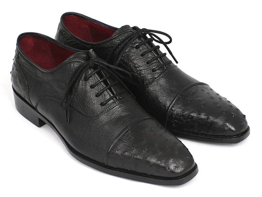 Paul Parkman Men's Genuine Ostrich Captoe Oxfords Black (ID#24XS-BLK) - Which Mark
