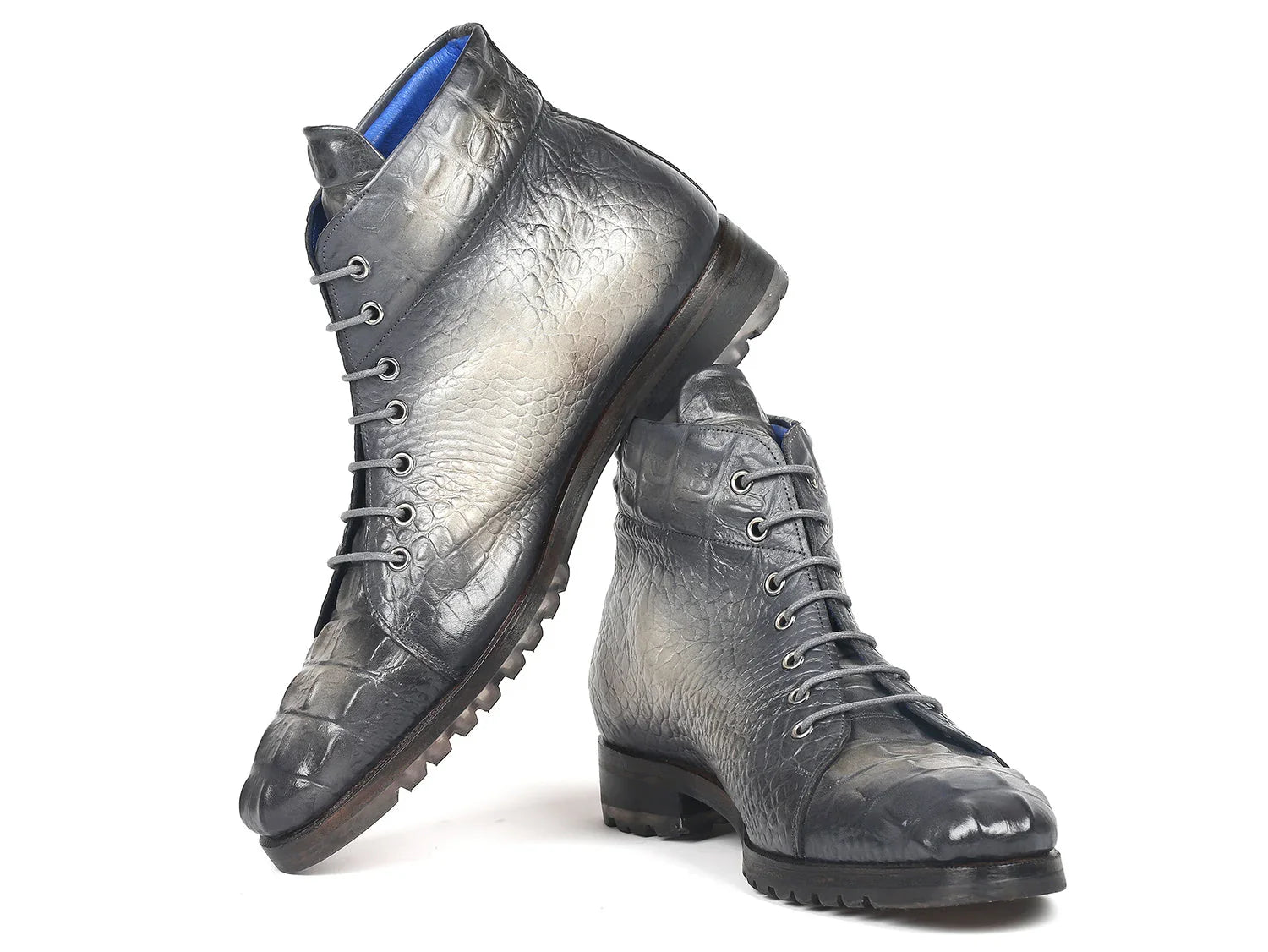 Paul Parkman Men's Gray Croco Embossed Leather Boots (12811-GRY) - Which Mark