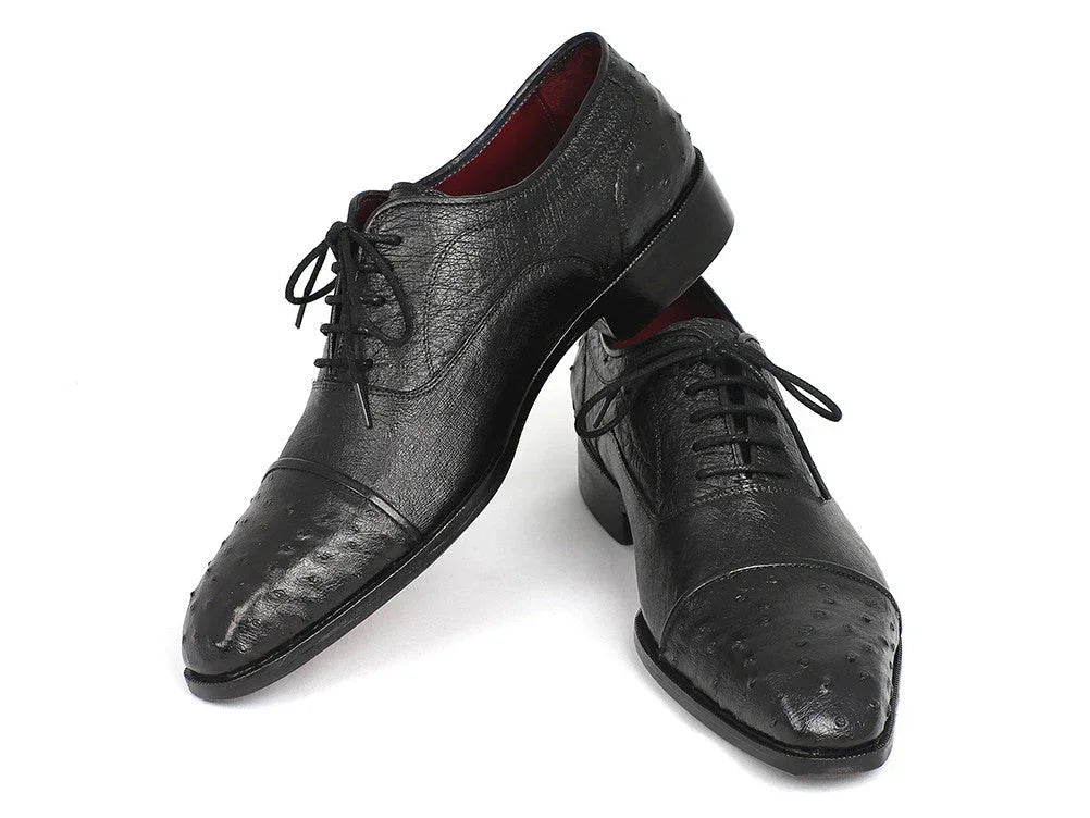 Paul Parkman Men's Genuine Ostrich Captoe Oxfords Black (ID#24XS-BLK) - Which Mark