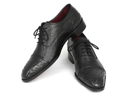 Paul Parkman Men's Genuine Ostrich Captoe Oxfords Black (ID#24XS-BLK) - Which Mark