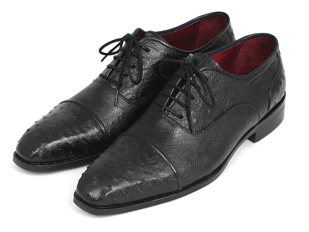 Paul Parkman Men's Genuine Ostrich Captoe Oxfords Black (ID#24XS-BLK) - Which Mark