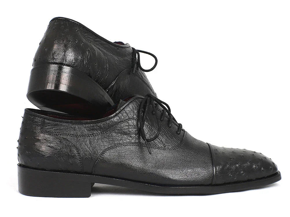 Paul Parkman Men's Genuine Ostrich Captoe Oxfords Black (ID#24XS-BLK) - Which Mark