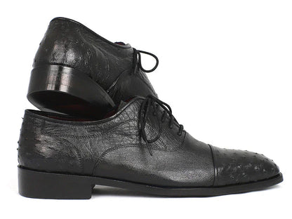 Paul Parkman Men's Genuine Ostrich Captoe Oxfords Black (ID#24XS-BLK) - Which Mark
