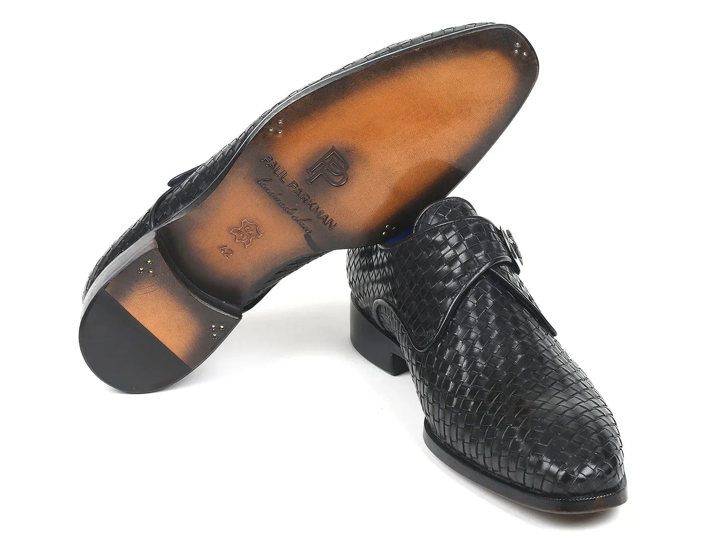 Paul Parkman Black Woven Leather Single Monkstraps (ID#011WN95) - Which Mark