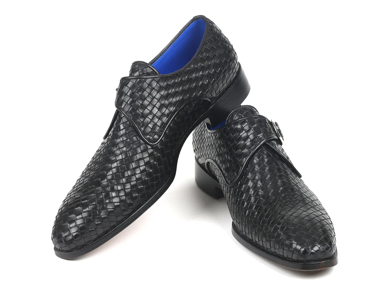 Paul Parkman Black Woven Leather Single Monkstraps (ID#011WN95) - Which Mark