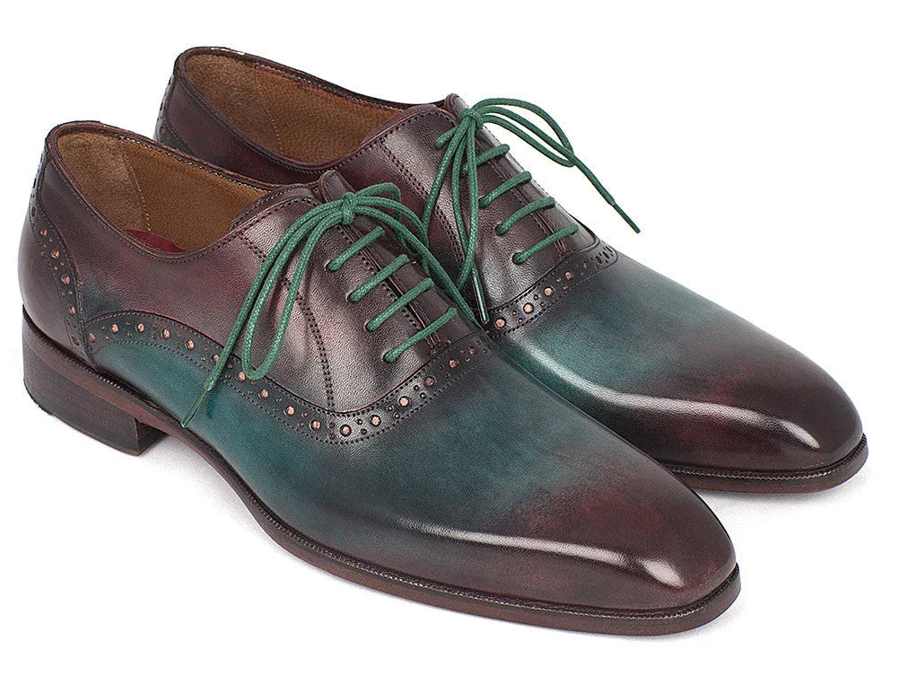 Paul Parkman Men's Green & Bordeaux Plain Toe Oxfords (ID#GH88BB) - Which Mark