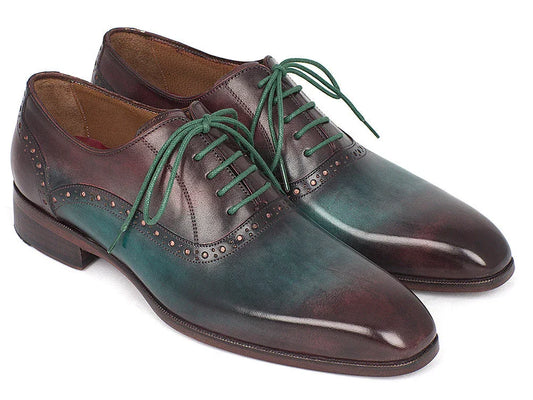 Paul Parkman Men's Green & Bordeaux Plain Toe Oxfords (ID#GH88BB) - Which Mark