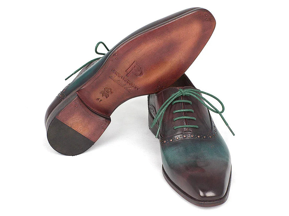 Paul Parkman Men's Green & Bordeaux Plain Toe Oxfords (ID#GH88BB) - Which Mark