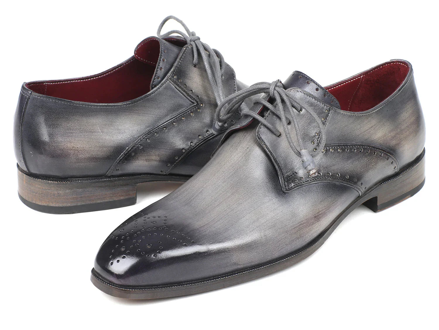 Paul Parkman Men's Gray Medallion Toe Derby Shoes (ID#6584-GRY) - Which Mark