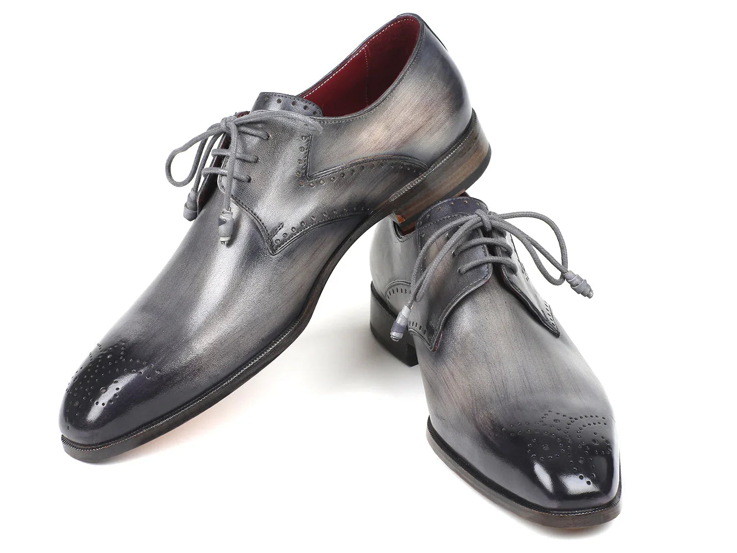 Paul Parkman Men's Gray Medallion Toe Derby Shoes (ID#6584-GRY) - Which Mark