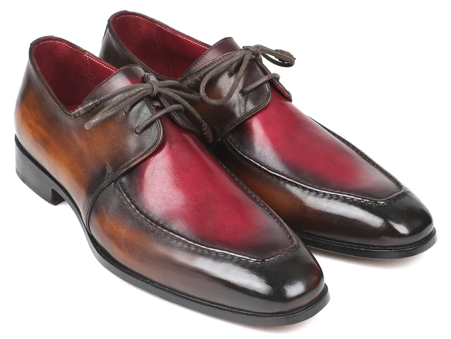 Paul Parkman Brown & Bordeaux Dual Tone Apron Derby Shoes (ID#33BB12) - Which Mark