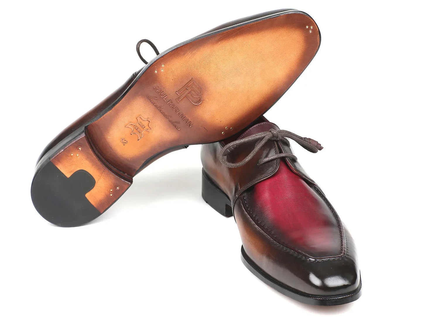Paul Parkman Brown & Bordeaux Dual Tone Apron Derby Shoes (ID#33BB12) - Which Mark