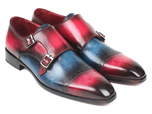 Paul Parkman Captoe Double Monkstraps Blue & Fuxia (ID#045BFX81) - Which Mark