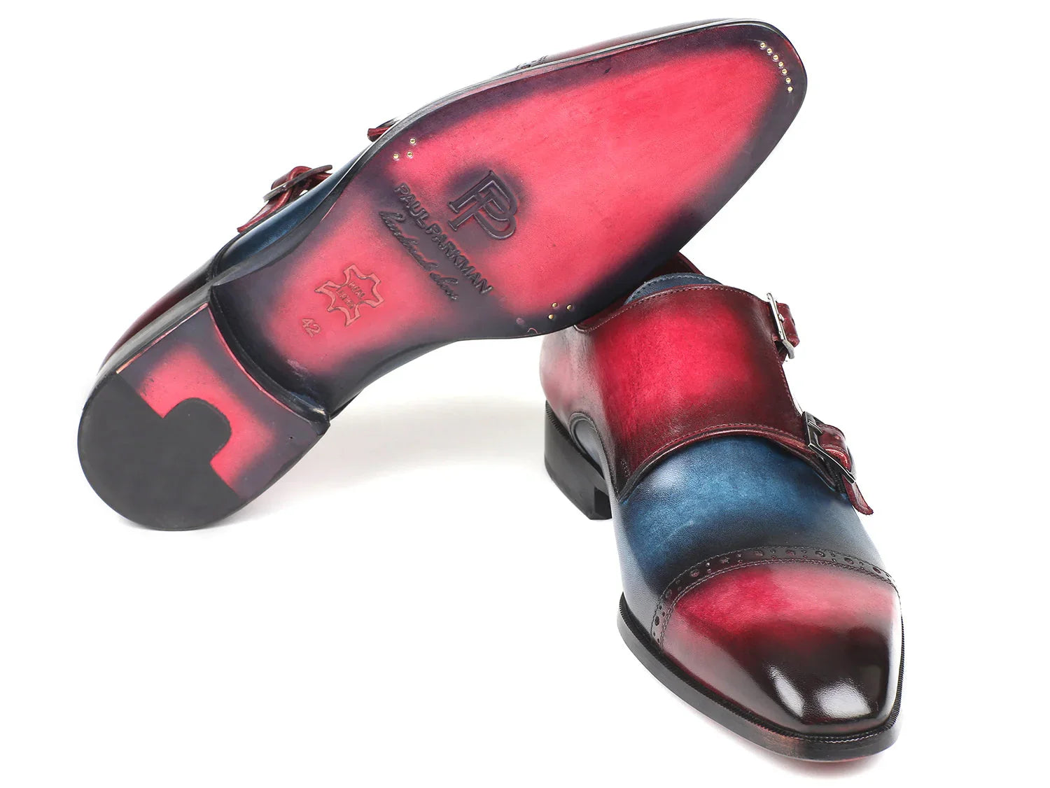 Paul Parkman Captoe Double Monkstraps Blue & Fuxia (ID#045BFX81) - Which Mark