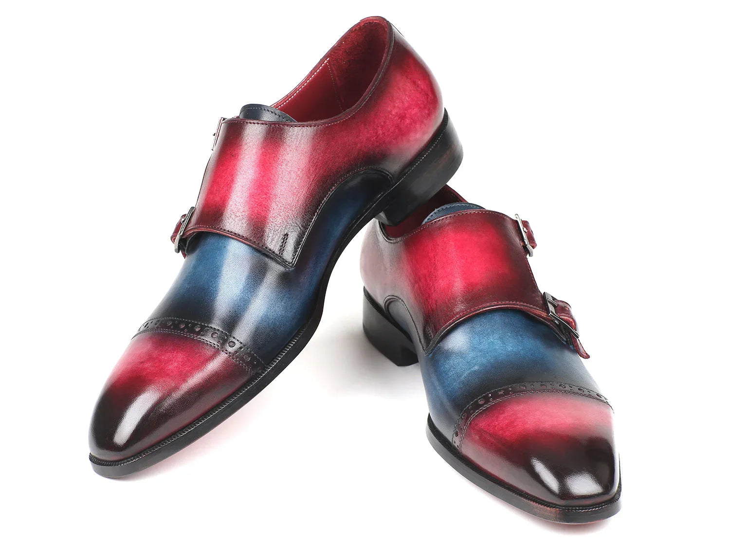 Paul Parkman Captoe Double Monkstraps Blue & Fuxia (ID#045BFX81) - Which Mark
