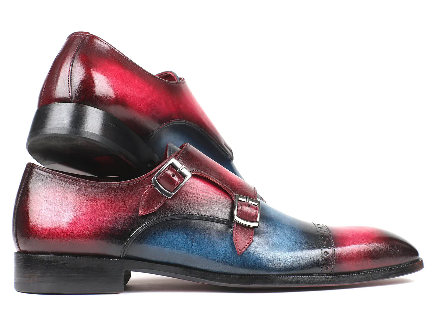 Paul Parkman Captoe Double Monkstraps Blue & Fuxia (ID#045BFX81) - Which Mark