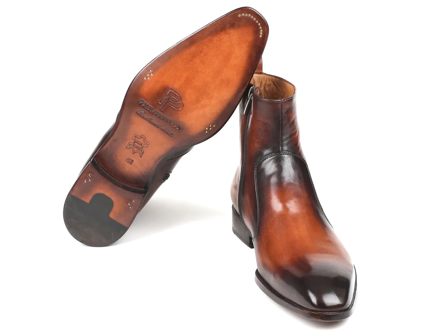 Paul Parkman Brown Burnished Side Zipper Boots (ID#BT486-BRW) - Which Mark