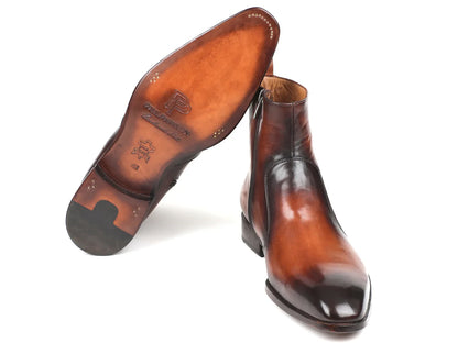 Paul Parkman Brown Burnished Side Zipper Boots (ID#BT486-BRW) - Which Mark