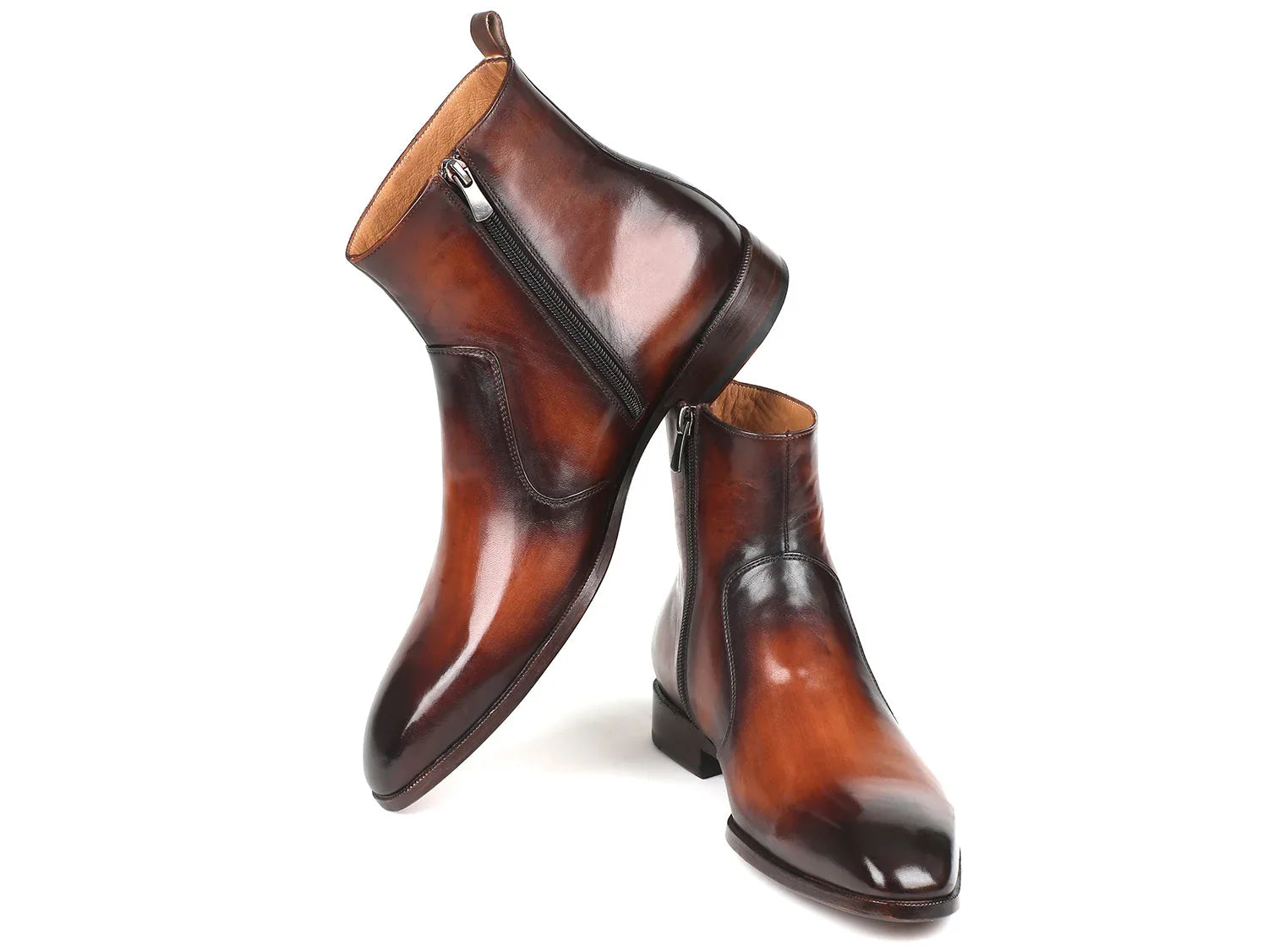 Paul Parkman Brown Burnished Side Zipper Boots (ID#BT486-BRW) - Which Mark