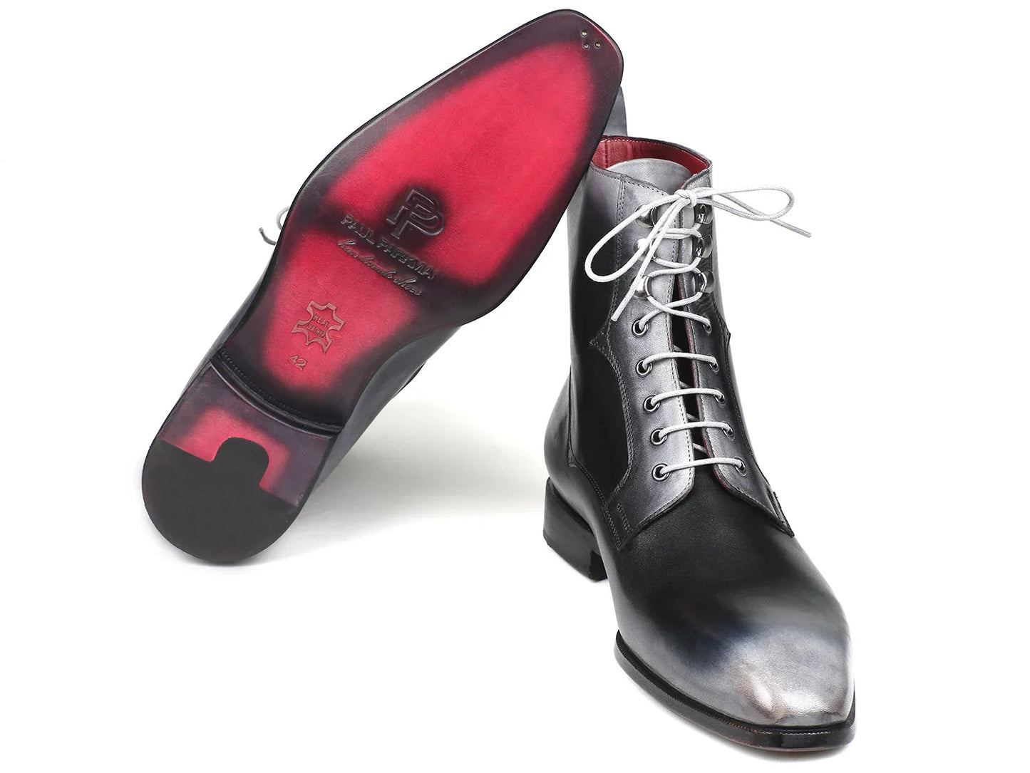 Paul Parkman Men's Gray Burnished Leather Lace-Up Boots (ID#BT535-GRY) - Which Mark
