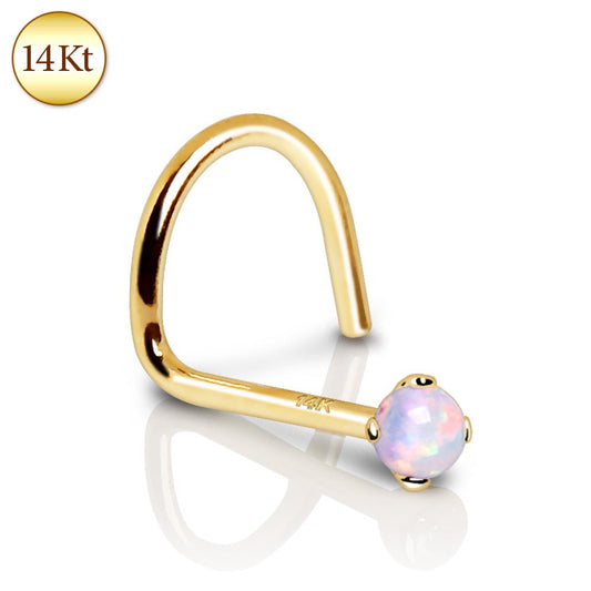 14Kt Yellow Gold Nose Screw with Prong Set Opalite - Which Mark
