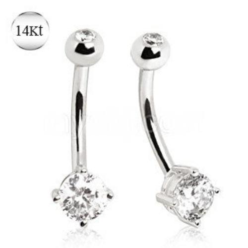 14Kt White Gold Navel Ring with Prong Set CZ - Which Mark