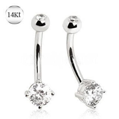 14Kt White Gold Navel Ring with Prong Set CZ - Which Mark