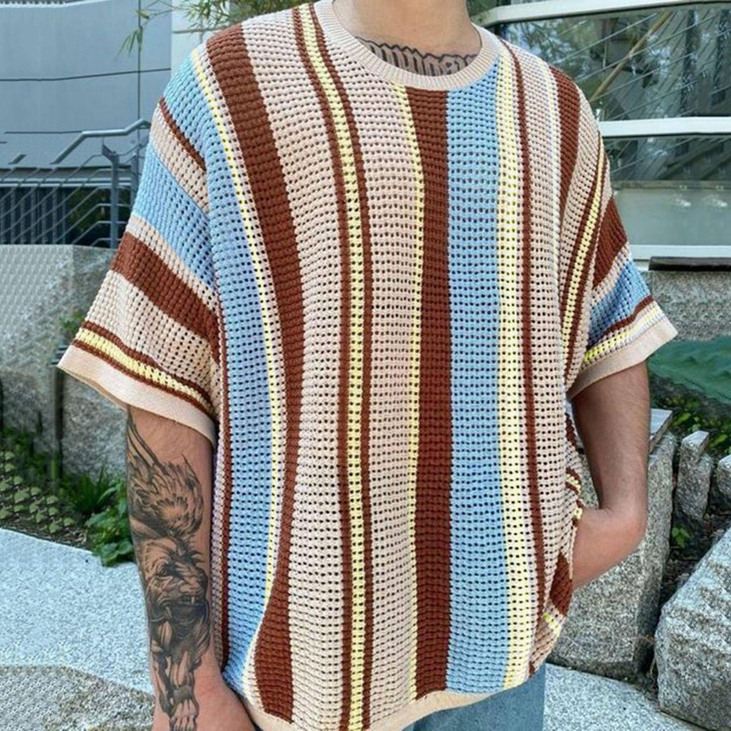 Round Neck Short Sleeve Thin Knitted T-shirt Men - Which Mark