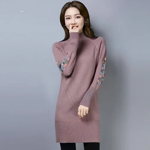 Autumn And Winter Fleece-lined Thickened Woolen Dress Sweater - Which Mark
