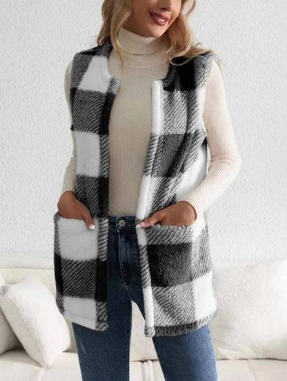 A.1 Coat Loose Plaid Color Stitching Knitted Cardigan Sweater Women - Which Mark