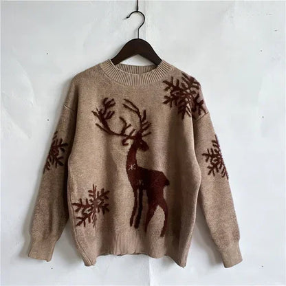 Women's Fashion Round Neck Long Sleeve Knitted Christmas Sweater - Which Mark