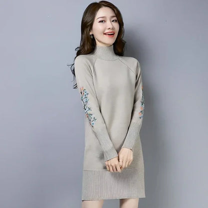 Autumn And Winter Fleece-lined Thickened Woolen Dress Sweater - Which Mark