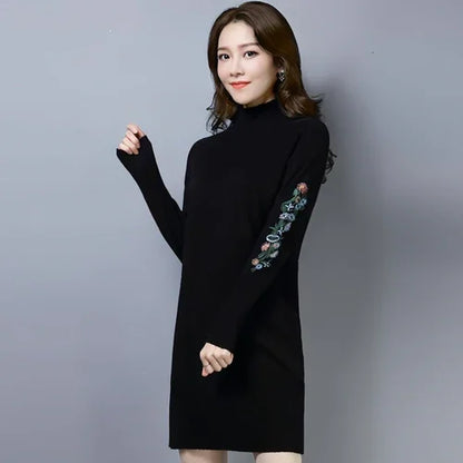 Autumn And Winter Fleece-lined Thickened Woolen Dress Sweater - Which Mark