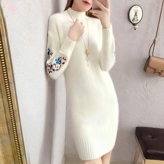 Autumn And Winter Fleece-lined Thickened Woolen Dress Sweater - Which Mark