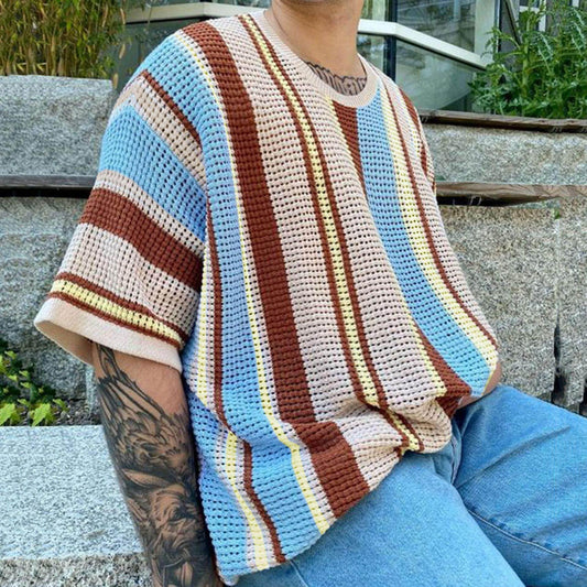 Round Neck Short Sleeve Thin Knitted T-shirt Men - Which Mark