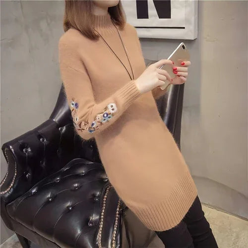 Autumn And Winter Fleece-lined Thickened Woolen Dress Sweater - Which Mark
