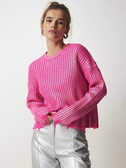 Women's Ragged Design Short Sweater Knitwear Top - Which Mark