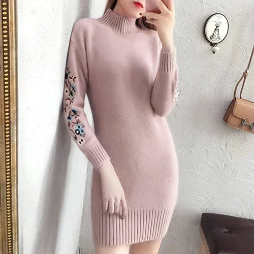 Autumn And Winter Fleece-lined Thickened Woolen Dress Sweater - Which Mark