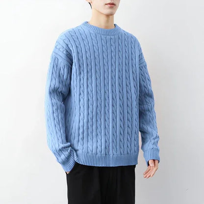 Men's Thick Solid Color Loose Round Neck Twisted Twisted Sweater - Which Mark