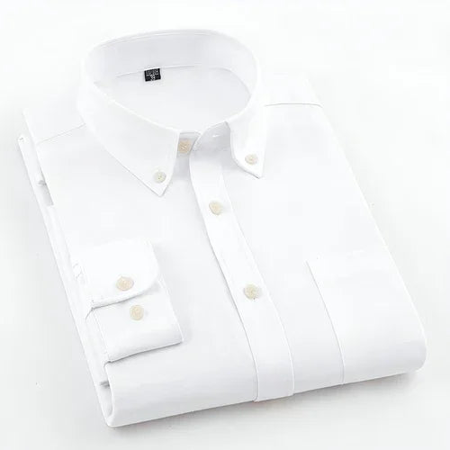 Men's Oxford Pure Color Slim Shirt For Young And Middle-aged People - Which Mark