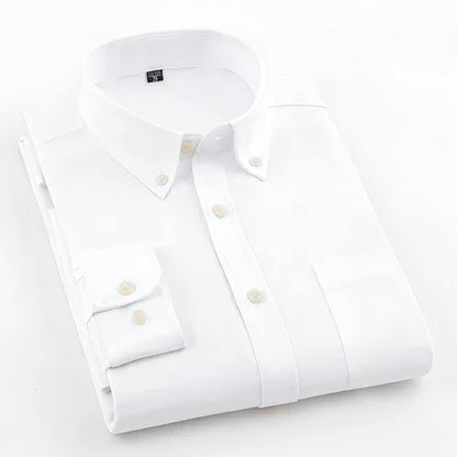 Men's Oxford Pure Color Slim Shirt For Young And Middle-aged People - Which Mark