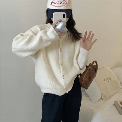 Korean Style Women's Long Sleeve Sweater Coat - Which Mark