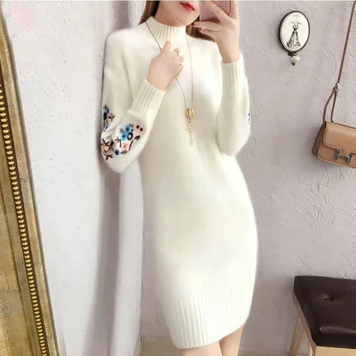 Autumn And Winter Fleece-lined Thickened Woolen Dress Sweater - Which Mark