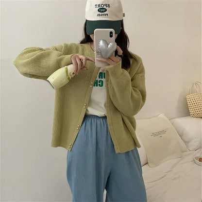 Korean Style Women's Long Sleeve Sweater Coat - Which Mark