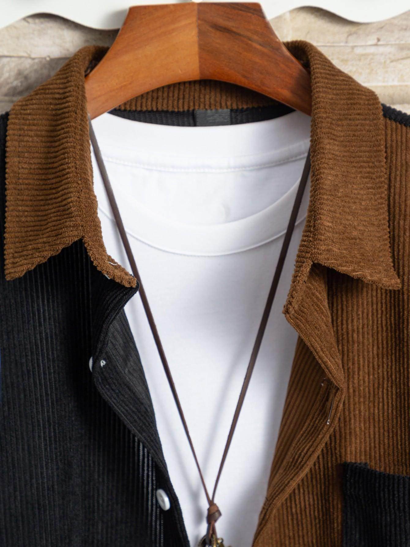 Men's Leisure Corduroy Long Sleeve Pocket DressShirt - Which Mark