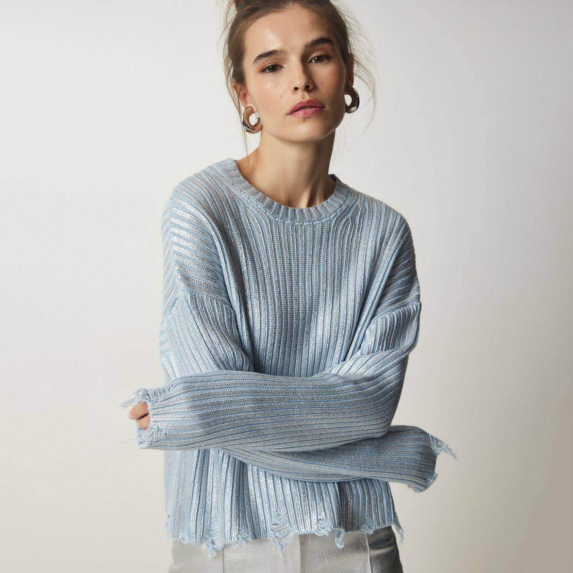 Women's Ragged Design Short Sweater Knitwear Top - Which Mark