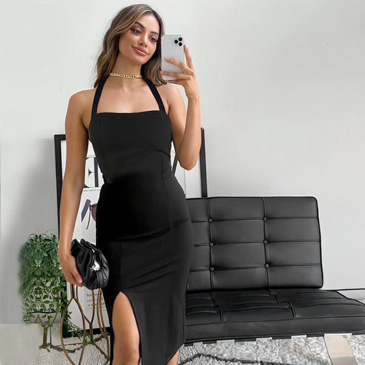 Women's Elegant Backless Halter Dress - Which Mark